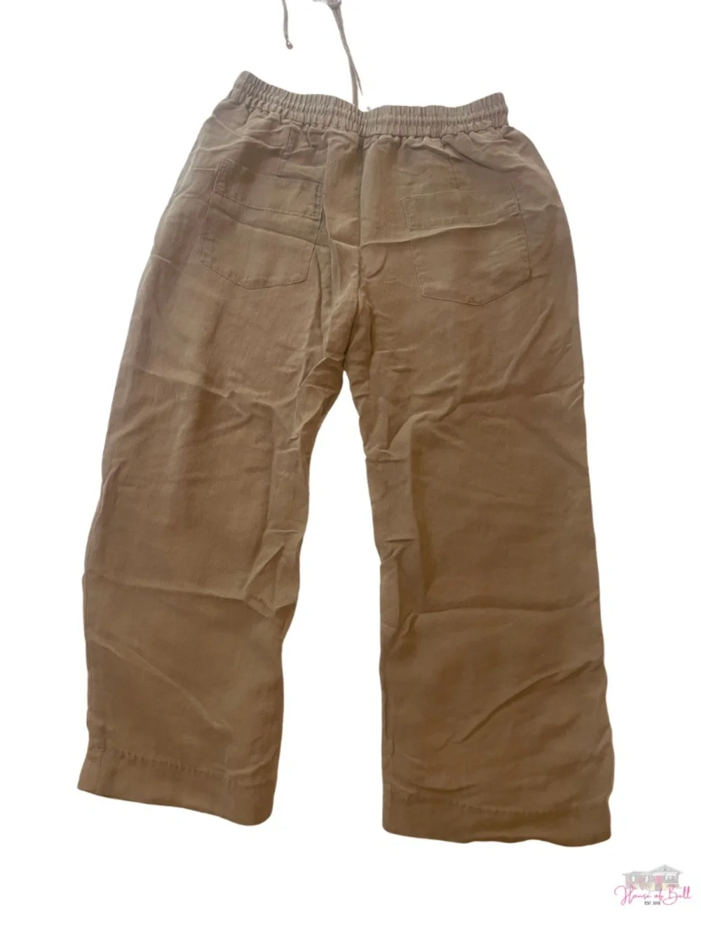 ZARA Neutral Tan Brown Lyocell Blend Drawstring Wide Leg Linen Style Pants L